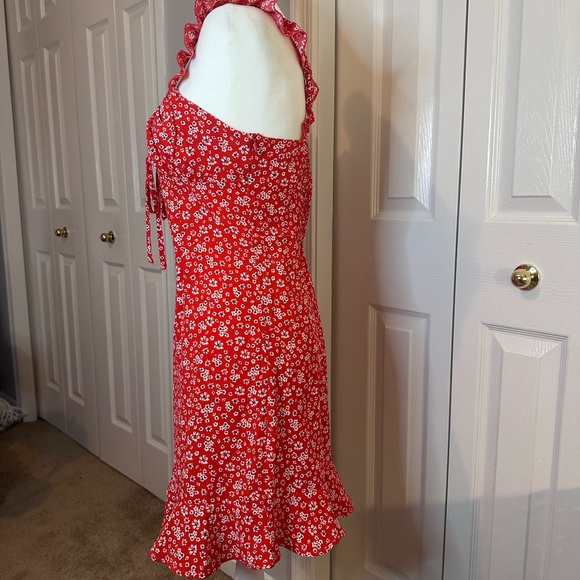 Hello Molly Red Floral Mini Dress Ruffle Straps Fit And Flare Cottagecore Size 6 - Picture 5 of 11